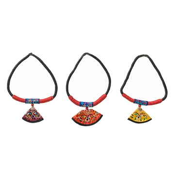 Set 3 Chinese Oriental Fabric Tribal Embroidered Necklace Art Display ws3312E 