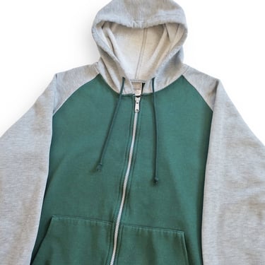 90s zip up hoodie / two tone sweatshirt / 1990s Cheetah green and grey two tone zip up hoodie boxy sweatshirt Large 