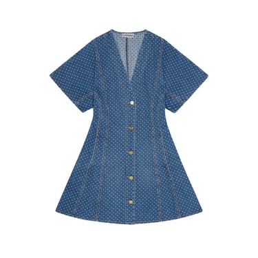 Light Jacquard Denim Mini Dress - Mid Blue Stone