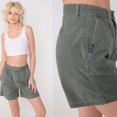 Olive Pleated Shorts 90s Wrangler Mom Shorts Green High Waisted Retro Trouser Shorts Baggy 1990s Vintage High Waist Women's Small 6 