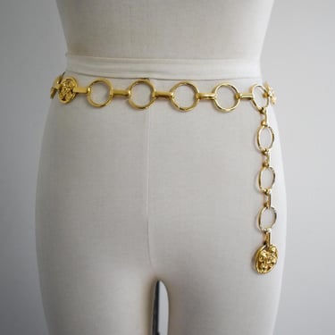 Vintage Floral Link Gold Metal Chain Hip Belt 