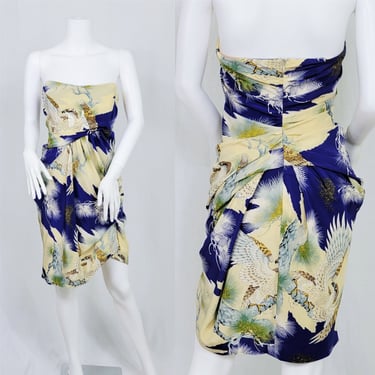 Hawaiian Strapless Foley & Corinna Silk Eagle Print Summer Dress I Sz Sm I NWT 