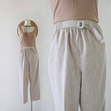 belted lounge trousers 24-34 - vintage 90s y2k tan brown beige womens elastic simple comfortable basic minimal pants 