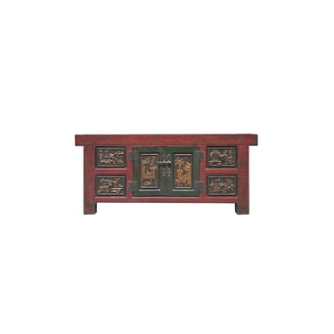 Chinese Distressed Brick Red Flower Relief Pattern TV Console Table Cabinet ws4068E 