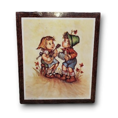 1970s Vintage Boy & Girl Hummel Evans Lithograph, Kid Musicians Litho, Soroka Sales Decorator Wall Plaque, Vintage Nursery Art Hanging Decor 