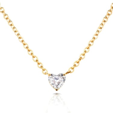 Floating Diamond Heart Necklace - 14K Yellow Gold