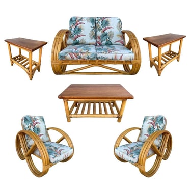 Restored Mid-century Child Size 3-Strand Round Pretzel Rattan Living Room Set 