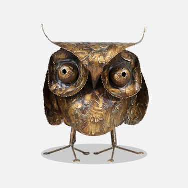 Vintage Curtis Jere Brutalist Drip-Finished Metal Owl Sculpture for Artisan House