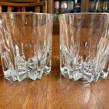 Pair of Vintage Whiskey Rocks Glasses with Starburst Italy | Scotch Glasses Old Fashioned Lowball Glasses | Mid Century Bar, MCM Barware 
