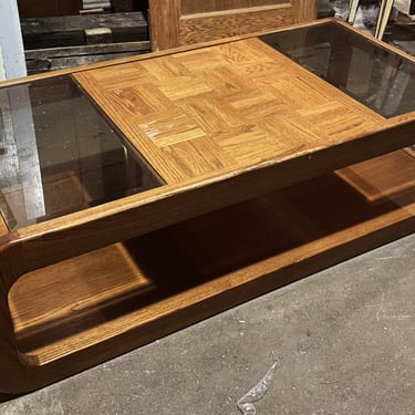 Rounded Edge Coffee Table w Checkered Pattern and Two Glass Panels