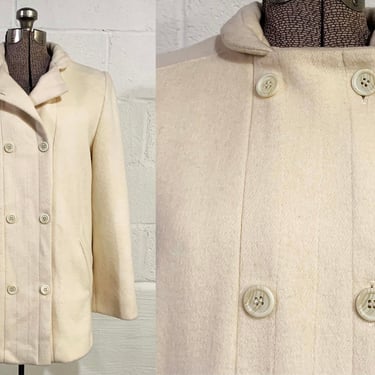 Vintage Judi Rich Felted Winter Coat Peacoat Lined Jacket Hipster Ivory White Mod Mod Union Made Medium Small 1970s 