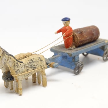 Antique German Erzgebirge Wagon with Driver, Horses,  Vintage Toy Christmas Putz 