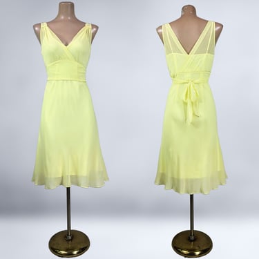 VINTAGE 90s Lemon Yellow Silk Fairy Slip Dress by Express Size 4 NWT | 1990s Sheer Silk Over Slip Dress | VFG 