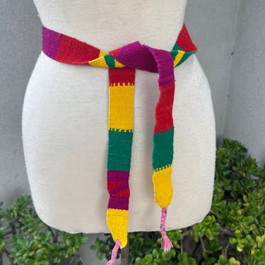 Vintage boho Mexican woven fabric belt sash colorful 