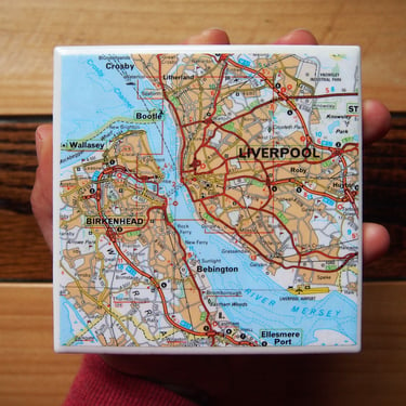 2002 Liverpool England Map Coaster. Liverpool Map. Vintage England Coasters. Birkenhead England. English Decor. British Gift. UK map gift. 