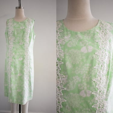 1960s Lilly Pulitzer Green and White Floral Shift Dress 