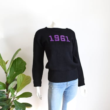 Black Wool Varsity 1961 Sweater - S/M 