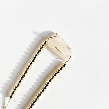 Dainty Stackable Bracelets for Women, Square Polymer Clay Bracelet, 9" Gold Plated Adjustable Bracelet, Gold and Translucent | CLEAR QUARTZ 