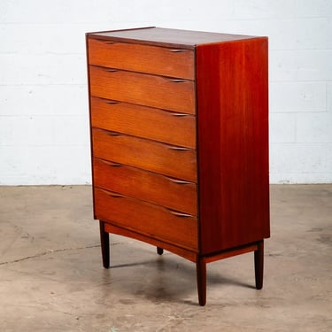 Mid Century Danish Modern Highboy Dresser 6 Drawer Teak Handles Denmark Tall Mcm