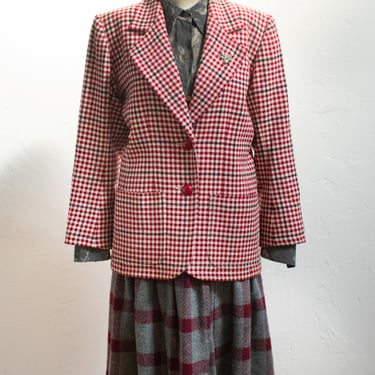 Yves Saint Laurent Houndstooth Red Wool Blazer Large