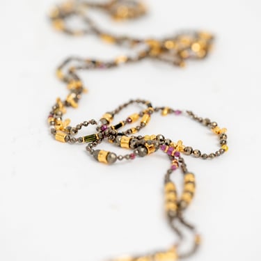 24k Gold Plated Sterling Silver, Pyrite and Mixed Stones Wrap Necklace