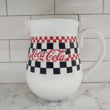 Vintage 1999 Coca-Cola Gibson Brand Large Pitcher Checkerboard Pattern Dishwasher & Microwave Safe 