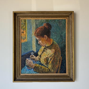 1960's Vintage Figurative Oil Impasto Portrait Painting, Signed 