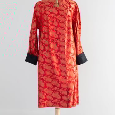 Stunning Early 1960's Scarlet Red Chinese Silk Reversible Evening Coat / M