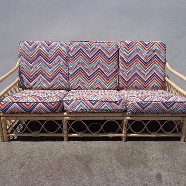 Rattan Sofa Couch Loveseat Seating Bohemian Boho Chic Peacock Coastal Cottage Vintage Seating Glam Chair Beach Decor Faux Bamboo Italy 