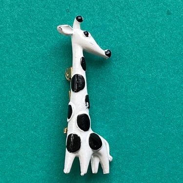 enamel giraffe pin 1960s white and black fun brooch 