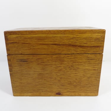 Mid Century Wood Recipe Card Catalog Box - Oak File Card Recipe Box 