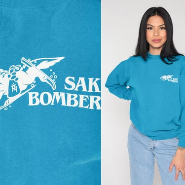 Sake Bombers Sweatshirt 90s Japanese Sake Bomb Drink Graphic Sweatshirt Beer Shirt 1990s Slogan Sweatshirt Vintage Blue Small Medium 