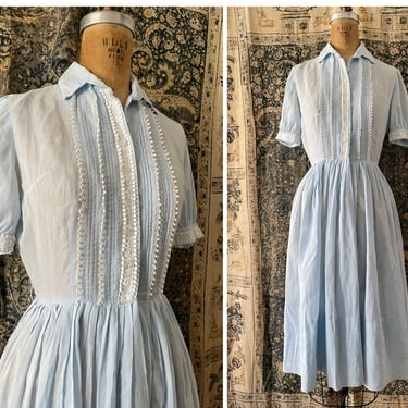 Gorgeous true vintage 1960’s powder blue dress | ‘50s fit and flare shirtwaist day dress, pastel batiste Easter dress, XS/S 