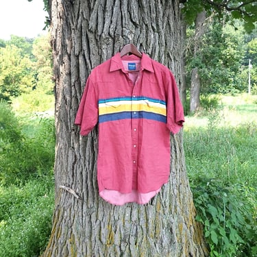 Vintage 1990's Wrangler Striped Colorblock Western Button Down Shirt / Large 