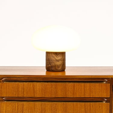 Studio Craft Walnut Mushroom Table Lamp — Lathe Turned with Glass Globe — TL4 