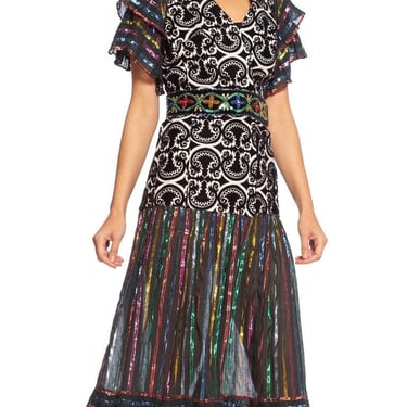 MORPHEW COLLECTION Duster Wrap Dress Made From 70'S Lurex & Velvet Fabrics With Detachable Beaded Belt 