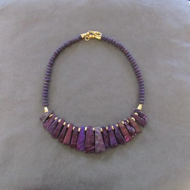 Electroplated slab stone statement necklace, chunky purple necklace 2 