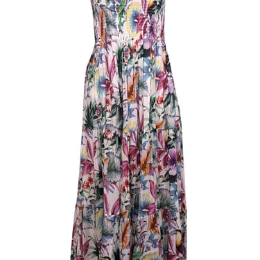 Robert Graham - White &amp; Multi Color Tropical Floral Sleeveless Maxi Dress Sz S