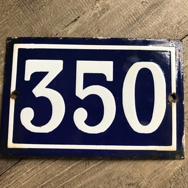 French Enamel Sign, Street Address Sign, Cobalt Blue White Traditional House Number 350 