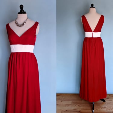 Vintage 50s/Early 60s Floor Length Red Velvet Evening Gown, Vintage 1950s Christmas Party Dress, Vintage Ballgown 