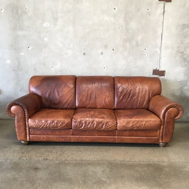 Distressed Brown Leather Sofa by Natuzzi