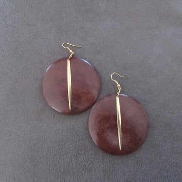 Large wooden and brass earrings 