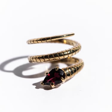 JACQUELINE ROSE Gold Plated + Garnet Serpent Ring