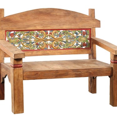 Vintage Madura Teak Bench w/Carving from Terra Nova Designs Los Angeles 