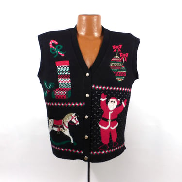 Ugly Christmas Sweater Vintage 1980s Tacky Holiday Cardigan Vest Party Women's 