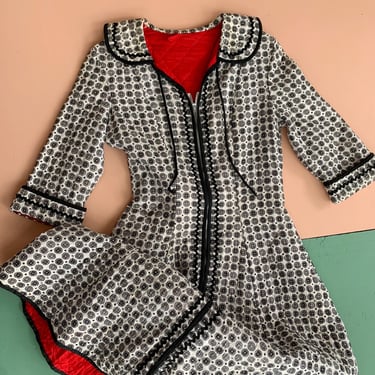 1950s Quilted Cotton Zip Front House Coat - A Bit As-Is - Size S