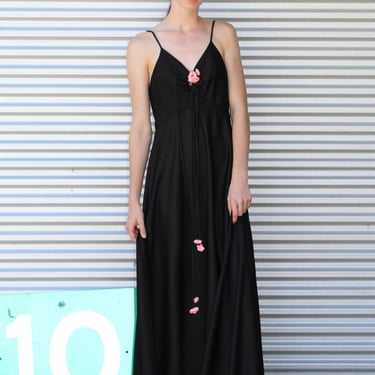 Vintage 1970s Easy Street Fashions Black Maxi Dress, XS/Small Women, Long Boho Dress 