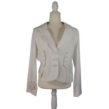 Ewa i Walla Size 40/8 White Linen Crop Jacket Victorian Military Button Blazer 