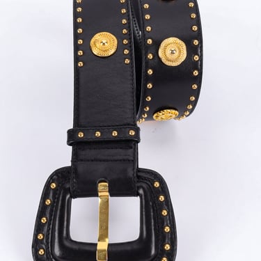 Black Leather Medallion Stud Belt