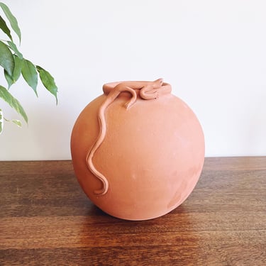 Vintage Portuguese Terracotta Pottery Lizard Vase 